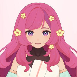 Artemiss Profile picture: Pink haired girl with purple eyes and yellow flowers around her face. She has a faint smile and kind expression. (I hope!)